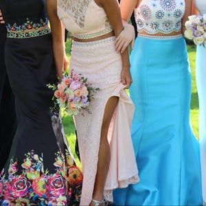 Light pink, lace and Rhinestone prom dress